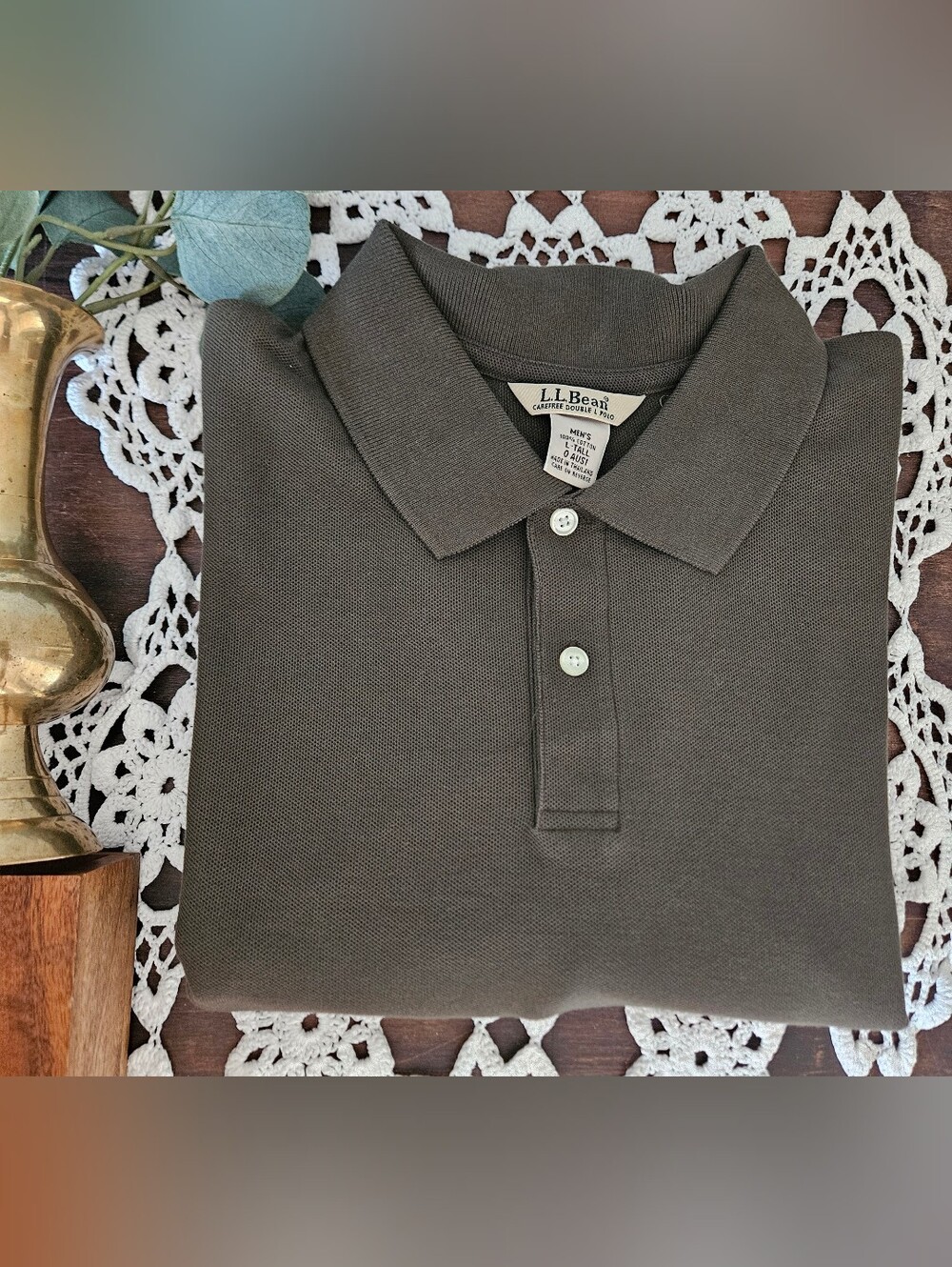 L.L. Bean Carefree Double L Polo Shirt Mens Large Tall Olive Green Pique